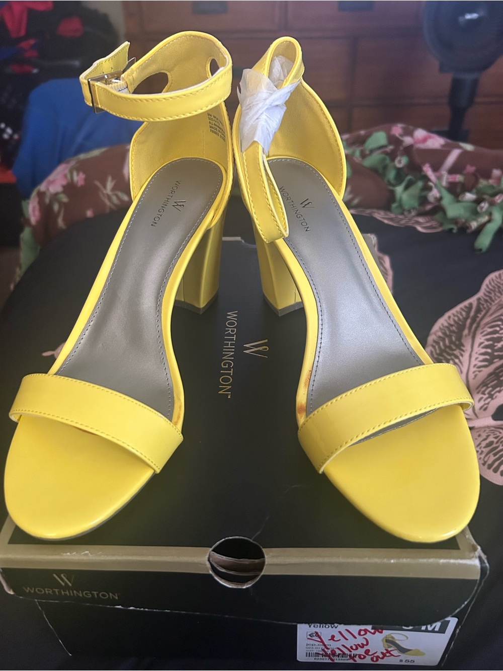 Worthington Yellow Ankle-Strap Block Heel Sandals